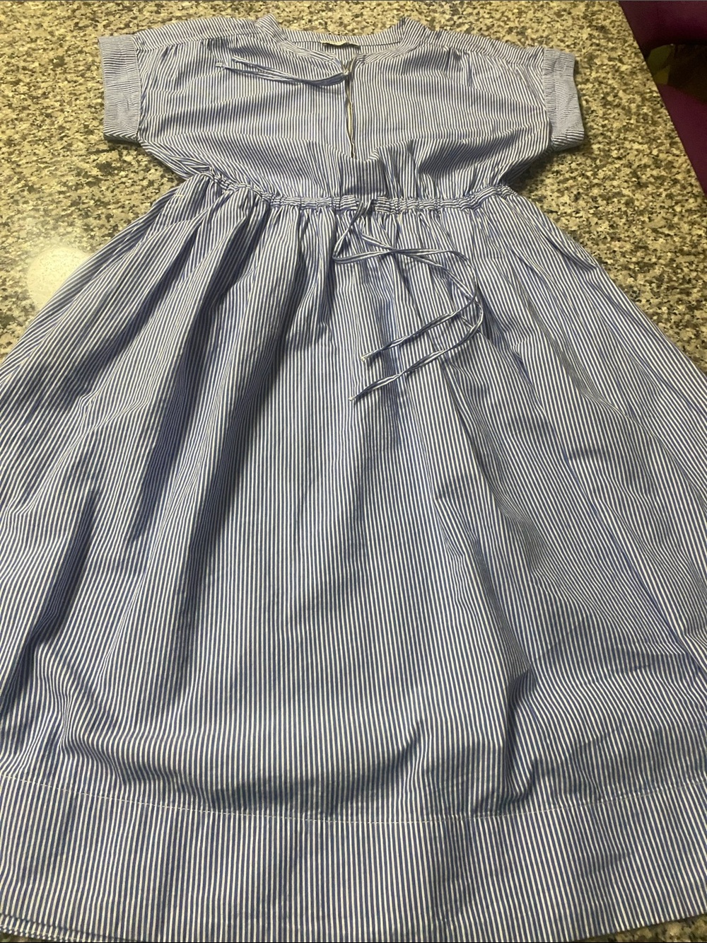 Free assembly Blue and White Pinstripe Casual Drawstring Waist Dress